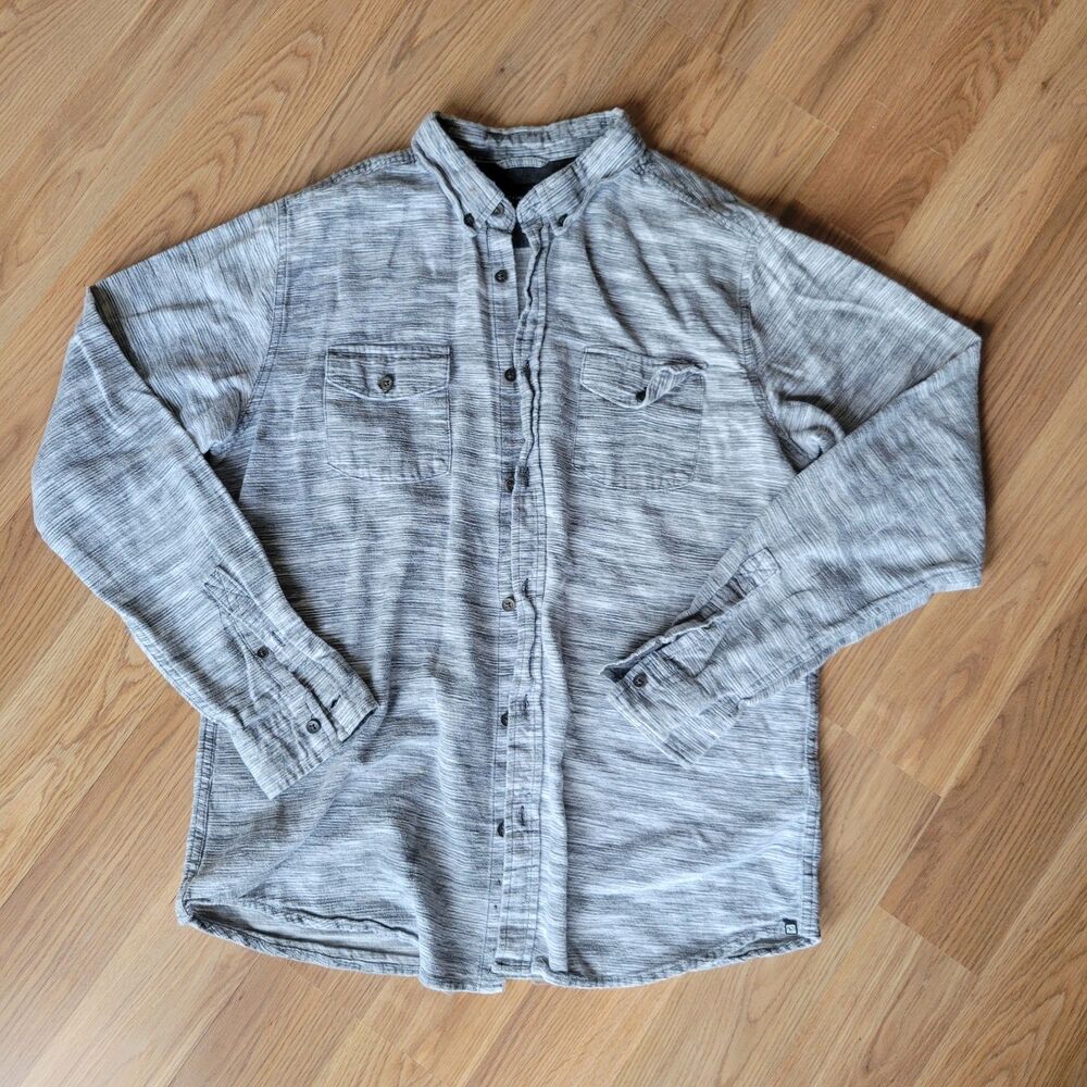 Ocean Current Long Sleeve Button Up Shirt Gray Marled Cotton Twill Space Dye L
